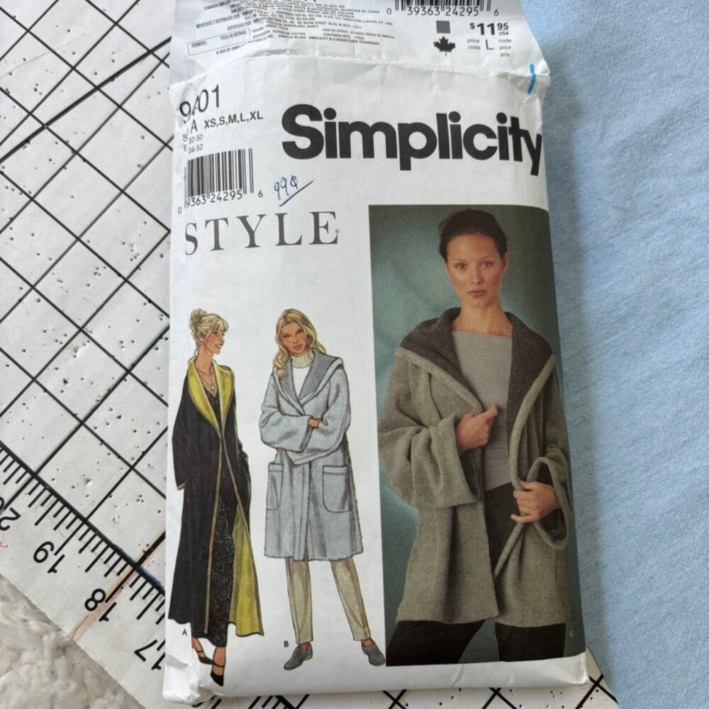 Early 2000s Simplicity 9401 Coat/Jacket Pattern, Open Front Hooded Coat